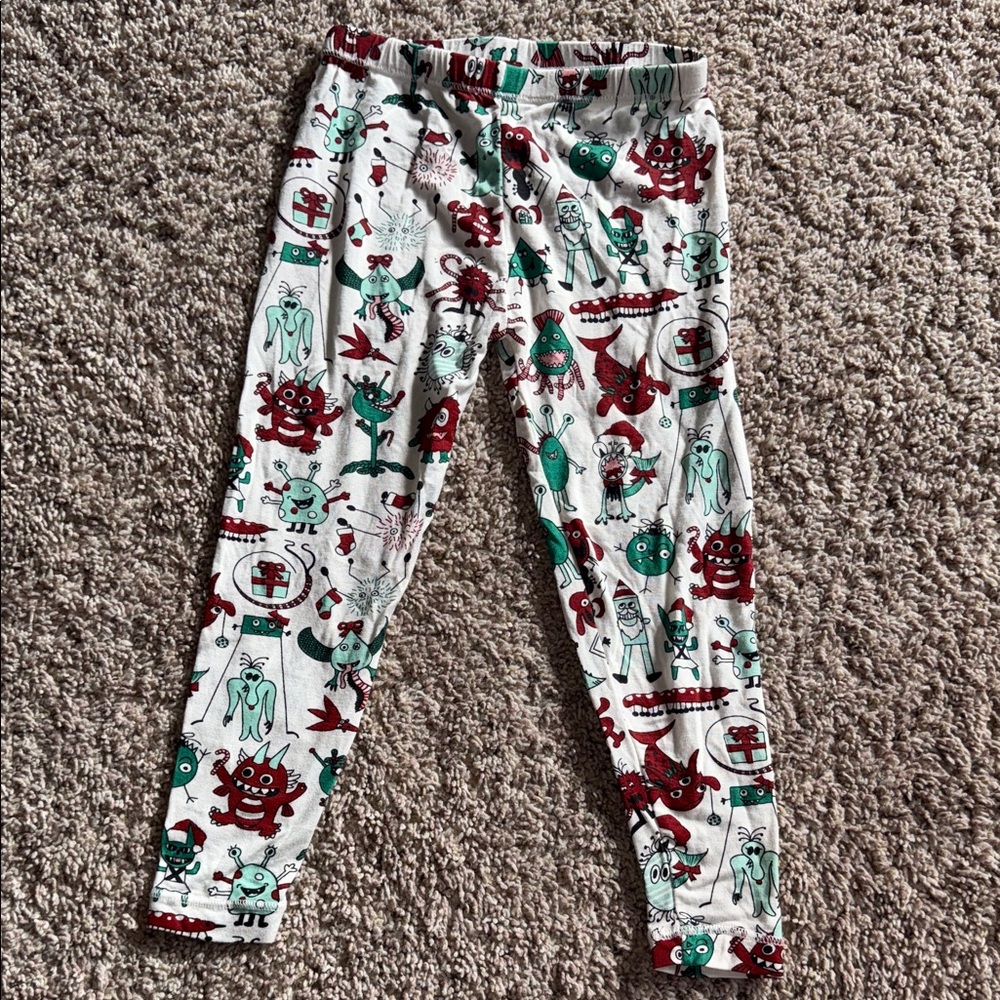 Kickee festive Christmas monster print bamboo pajama bottoms size 3T